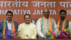 Chandrababu Naidu’s TDP sustained a major setback on Thursday when four Rajya Sabha MPs joined the BJP in the presence of its working president J P Nadda at BJP HQ in Delhi on Thursday. (Vipin Kumar/ HT Photo) Chandrababu Naidu’s TDP sustained a major setback on Thursday when four Rajya Sabha MPs joined the BJP in the presence of its working president J P Nadda at BJP HQ in Delhi on Thursday. (Vipin Kumar/ HT Photo)