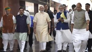Prime Minister Narendra Modi, in one of his first political initiatives after winning a spectacular mandate, convened an all party meeting on Wednesday to deliberate on a pet theme: one nation; one poll(Arvind Yadav/HT PHOTO) Prime Minister Narendra Modi, in one of his first political initiatives after winning a spectacular mandate, convened an all party meeting on Wednesday to deliberate on a pet theme: one nation; one poll(Arvind Yadav/HT PHOTO)