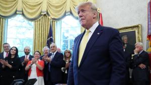 In a speech to supporters in a packed stadium in Orlando, Trump railed against Democrats as the radical left driving the US towards socialism, listed tax and regulation cuts as achievements, and cited his immigration policy as work in progress.(REUTERS) In a speech to supporters in a packed stadium in Orlando, Trump railed against Democrats as the radical left driving the US towards socialism, listed tax and regulation cuts as achievements, and cited his immigration policy as work in progress.(REUTERS)