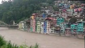 Torrential rain damaged road infrastructure in North Sikkim. (Photo ANI) Torrential rain damaged road infrastructure in North Sikkim. (Photo ANI)