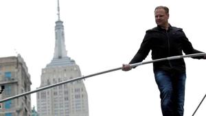 Nik Wallenda said the wire rope is just three quarters of an inch.(Twitter/@NikWallenda) Nik Wallenda said the wire rope is just three quarters of an inch.(Twitter/@NikWallenda)