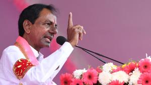 After prayers and chanting of Vedic hymns, Telangana CM K Chandrasekhar Rao inaugurated the <span class='webrupee'>₹</span>1 lakh crore Kaleshwaram multi-purpose lift irrigation project being built on the Godavari river.(ANI File Photo) After prayers and chanting of Vedic hymns, Telangana CM K Chandrasekhar Rao inaugurated the <span class='webrupee'>₹</span>1 lakh crore Kaleshwaram multi-purpose lift irrigation project being built on the Godavari river.(ANI File Photo)