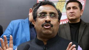 Jammu, India - February 12 : BJP National Gen Secretary Ram Madhav addressing press conference, in Jammu, on Tuesday, February 12, 2019. (Photo by / Hindustan Times)(HT File Photo/Nitin Kanotra) Jammu, India - February 12 : BJP National Gen Secretary Ram Madhav addressing press conference, in Jammu, on Tuesday, February 12, 2019. (Photo by / Hindustan Times)(HT File Photo/Nitin Kanotra)