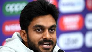 India's Vijay Shankar speaks during a press conference at the Rose Bowl.(AFP) India's Vijay Shankar speaks during a press conference at the Rose Bowl.(AFP)