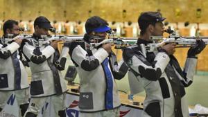 Representative image: Indian shooters take part in a practice session.(Burhaan Kinu/HT PHOTO) Representative image: Indian shooters take part in a practice session.(Burhaan Kinu/HT PHOTO)