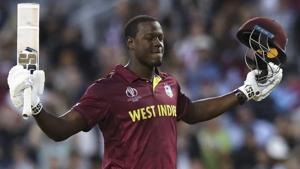 West Indies' Carlos Brathwaite celebrates after scoring a century.(AP) West Indies' Carlos Brathwaite celebrates after scoring a century.(AP)