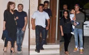 Iulia Vantur and Salman Khan at Arbaaz Khan’s residence on Sunday.(Varinder Chawla) Iulia Vantur and Salman Khan at Arbaaz Khan’s residence on Sunday.(Varinder Chawla)