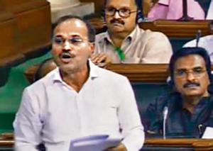 Congress Lok Sabha leader, Adhir Ranjan Chowdhury at Lok Sabha in New Delhi on Monday.(ANI photo) Congress Lok Sabha leader, Adhir Ranjan Chowdhury at Lok Sabha in New Delhi on Monday.(ANI photo)