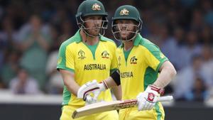 Australia's David Warner, right celebrates with teammate Aaron Finch.(AP) Australia's David Warner, right celebrates with teammate Aaron Finch.(AP)