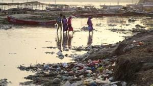Banks of River Ganga filled with garbage at Sangam after the devotees left the river polluted during the Kumbh Mela festival in Prayagraj.(HT File Photo) Banks of River Ganga filled with garbage at Sangam after the devotees left the river polluted during the Kumbh Mela festival in Prayagraj.(HT File Photo)