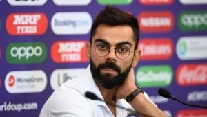 India's captain Virat Kohli attends a press conference at the Hampshire Cricket indoor centre in Southampton, southern England, on June 4, 2019 ahead of their 2019 Cricket World Cup match against South Africa.(AFP)
