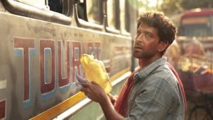 Hrithik Roshan selling papads in a still from Super 30. Hrithik Roshan selling papads in a still from Super 30.