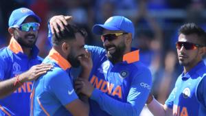India's Mohammed Shami (2L) celebrates with India's captain Virat Kohli (2R) after dismissing West Indies' Shai Hope.(AFP) India's Mohammed Shami (2L) celebrates with India's captain Virat Kohli (2R) after dismissing West Indies' Shai Hope.(AFP)