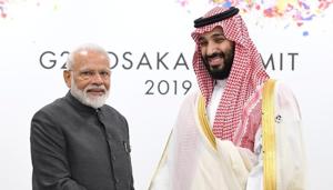 PM Modi meets Saudi Prince Salman in Osaka(MEA/Twitter) PM Modi meets Saudi Prince Salman in Osaka(MEA/Twitter)