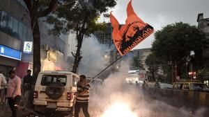 Maratha community members celebrate after the Bombay HC verdict on reservation for the community, Mumbai, Thursday, June 27, 2019.(Satish Bate/HT Photo) Maratha community members celebrate after the Bombay HC verdict on reservation for the community, Mumbai, Thursday, June 27, 2019.(Satish Bate/HT Photo)