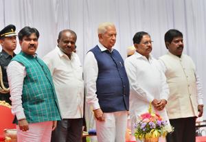 The coalition is bracing itself for the session with renewed confidence that with the induction of the two Independent MLAs – H Nagesh and R Shankar – into the state Cabinet it had stymied any possible attempt by the opposition Bharatiya Janata Party to topple the alliance.(PTI PHOTO.) The coalition is bracing itself for the session with renewed confidence that with the induction of the two Independent MLAs – H Nagesh and R Shankar – into the state Cabinet it had stymied any possible attempt by the opposition Bharatiya Janata Party to topple the alliance.(PTI PHOTO.)