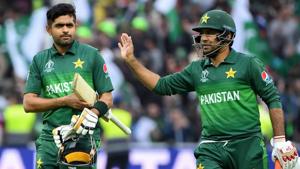 Pakistan's Babar Azam (L) and Pakistan's captain Sarfaraz Ahmed celebrate after victory.(AFP) Pakistan's Babar Azam (L) and Pakistan's captain Sarfaraz Ahmed celebrate after victory.(AFP)