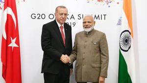 Prime Minister Narendra Modi on Saturday met with Turkish President Recep Tayyip Erdogan and held talks on a host of key issues including trade and investment, defence and counter-terrorism.(PM Modi/Twitter)