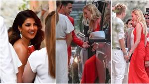Priyanka Chopra wore a white dress while Sophie Turner and Joe Jonas chose red attires for the dinner.(Instagram) Priyanka Chopra wore a white dress while Sophie Turner and Joe Jonas chose red attires for the dinner.(Instagram)