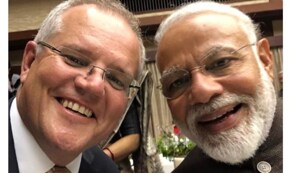 Australian Prime Minister Scott Morrison on Saturday tweeted a selfie with his Indian counterpart to mark their meeting.(Scott Morrison/Twitter)