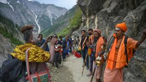 The spokesperson said the yatra was flagged off at Pahalgam and Baltal base camps by the officials of the respective district administrations.(PTI File Photo) The spokesperson said the yatra was flagged off at Pahalgam and Baltal base camps by the officials of the respective district administrations.(PTI File Photo)