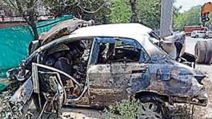 The car was charred in the incident.(HT PHoto) The car was charred in the incident.(HT PHoto)