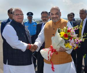 Union home minister Amit Shah during his Kashmir visit, June 26(PTI) Union home minister Amit Shah during his Kashmir visit, June 26(PTI)