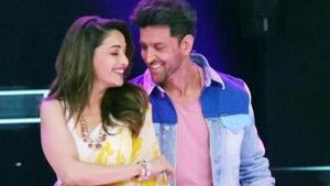 Hrithik Roshan and Madhuri Dixit on the sets of Dance Deewane. Hrithik Roshan and Madhuri Dixit on the sets of Dance Deewane.
