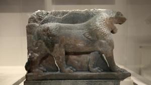 A 3D printed recreation of the ancient Lion of Mosul, which was destroyed by the Islamic State group at the Mosul Museum in Iraq, is displayed as part of the 'What Remains' exhibition at the Imperial War Museum in London.(AP) A 3D printed recreation of the ancient Lion of Mosul, which was destroyed by the Islamic State group at the Mosul Museum in Iraq, is displayed as part of the 'What Remains' exhibition at the Imperial War Museum in London.(AP)