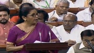 Finance Minister Nirmala Sitharaman Friday said the NDA government had set the ball rolling for a ‘New India’ in its first term and programmes will be accelerated and red tape reduced going forward.(ANI Twitter) Finance Minister Nirmala Sitharaman Friday said the NDA government had set the ball rolling for a ‘New India’ in its first term and programmes will be accelerated and red tape reduced going forward.(ANI Twitter)