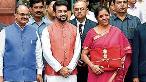 It was the first and perhaps the most talked-about non-verbal statement Sitharaman made, tacitly pushing ‘Make in India.’(HT Photo) It was the first and perhaps the most talked-about non-verbal statement Sitharaman made, tacitly pushing ‘Make in India.’(HT Photo)