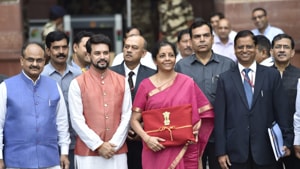 Union finance minister Nirmala Sitharaman leaving from finance ministry along with her team to present General Budget at Parliament House.(Ajay Aggarwal/HT) Union finance minister Nirmala Sitharaman leaving from finance ministry along with her team to present General Budget at Parliament House.(Ajay Aggarwal/HT)