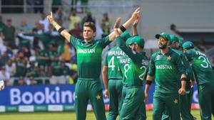 Pakistan's Shaheen Shah Afridi (C) celebrates with teammates after the dismissal of Afghanistan's captain Gulbadin Naib (L) during the 2019 Cricket World Cup group stage match between Pakistan and Afghanistan at Headingley in Leeds, northern England, on June 29, 2019.(AFP) Pakistan's Shaheen Shah Afridi (C) celebrates with teammates after the dismissal of Afghanistan's captain Gulbadin Naib (L) during the 2019 Cricket World Cup group stage match between Pakistan and Afghanistan at Headingley in Leeds, northern England, on June 29, 2019.(AFP)