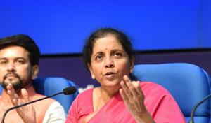 Minister of finance Nirmala Sitharaman addresses the media during a press conference after presenting the Union Budget 2019-20 in the Lok Sabha, National Media Centre, New Delhi, July 05, 2019(Arvind Yadav/HT PHOTO) Minister of finance Nirmala Sitharaman addresses the media during a press conference after presenting the Union Budget 2019-20 in the Lok Sabha, National Media Centre, New Delhi, July 05, 2019(Arvind Yadav/HT PHOTO)