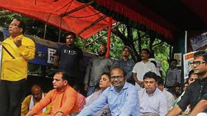 A protest against ‘cut money’ organised by the BJP workers in Kolkata, West Bengal.(HTFile) A protest against ‘cut money’ organised by the BJP workers in Kolkata, West Bengal.(HTFile)