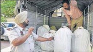 The seized contraband at Attari in Amritsar on Sunday. The seized contraband at Attari in Amritsar on Sunday.
