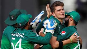 Pakistan's Shaheen Afridi celebrates taking the wicket of Bangladesh's Mahmudullah.(Action Images via Reuters) Pakistan's Shaheen Afridi celebrates taking the wicket of Bangladesh's Mahmudullah.(Action Images via Reuters)