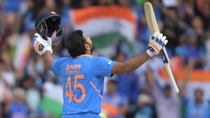 India's Rohit Sharma celebrates after reaching his century.(AFP) India's Rohit Sharma celebrates after reaching his century.(AFP)