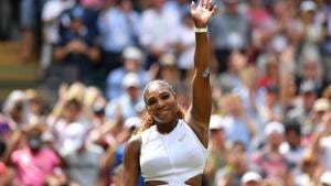 Serena Williams celebrates after beating Spain's Carla Suarez Navarro during their women's singles fourth round match at The All England Lawn Tennis Club in Wimbledon.(AFP) Serena Williams celebrates after beating Spain's Carla Suarez Navarro during their women's singles fourth round match at The All England Lawn Tennis Club in Wimbledon.(AFP)