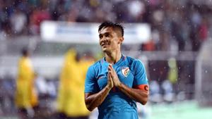 India’s record goalscorer Sunil Chhetri adds another feather to his cap.(PTI) India’s record goalscorer Sunil Chhetri adds another feather to his cap.(PTI)