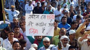 Muslims during a meeting in protest of recent mob lynching death of Kharswan youth Tabrez Ansari at Doranda in Ranchi, India, on Friday, July 5, 2019.(HT Photo) Muslims during a meeting in protest of recent mob lynching death of Kharswan youth Tabrez Ansari at Doranda in Ranchi, India, on Friday, July 5, 2019.(HT Photo)