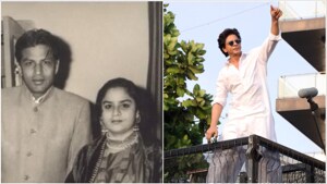 Shah Rukh Khan’s parents in an old picture and him at his house on Eid this year.