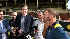 Australia's one-day cricket captain Aaron Finch (R) speaks to the media.(AFP) Australia's one-day cricket captain Aaron Finch (R) speaks to the media.(AFP)