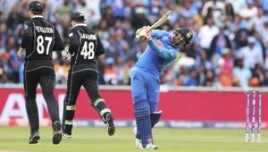 Ravindra Jadeja reacts during the ICC World Cup 2019 encounter between India and New Zealand.(AP) Ravindra Jadeja reacts during the ICC World Cup 2019 encounter between India and New Zealand.(AP)