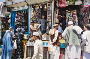 Sikh shopkeepers in the old city of Kabul, Afghanistan, in a photograph dated July 19, 2012.(Getty Images)