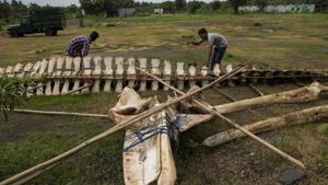 The museum will house skeleton remains of endangered marine species, including the 44-foot-long (13.5m) skeleton of a blue whale that was washed ashore at Kegaon beach near Uran in Navi Mumbai in June 2018.(HT FILE) The museum will house skeleton remains of endangered marine species, including the 44-foot-long (13.5m) skeleton of a blue whale that was washed ashore at Kegaon beach near Uran in Navi Mumbai in June 2018.(HT FILE)