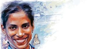 PT Usha’s most glorious performance occurred at the 1984 Los Angeles Olympics, where she won the 400m hurdles heats.(Illustration: Gajanan Nirphale) PT Usha’s most glorious performance occurred at the 1984 Los Angeles Olympics, where she won the 400m hurdles heats.(Illustration: Gajanan Nirphale)