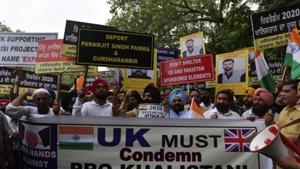 The Union Cabinet banned Sikhs for Justice (SFJ), a US-based pro-Khalistan group, for its alleged anti-national and subversive activities in Punjab and elsewhere. In this photo from 2018, members of All India Anti Terrorist Front(AIATF) lead a march towards UK High Commission in Chanakyapuri to protest against the Referendum 2020 movement organised by the UK based Sikhs and Sikhs For Justice(SFJ).(Anushree Fadnavis/ Hindustan Times File) The Union Cabinet banned Sikhs for Justice (SFJ), a US-based pro-Khalistan group, for its alleged anti-national and subversive activities in Punjab and elsewhere. In this photo from 2018, members of All India Anti Terrorist Front(AIATF) lead a march towards UK High Commission in Chanakyapuri to protest against the Referendum 2020 movement organised by the UK based Sikhs and Sikhs For Justice(SFJ).(Anushree Fadnavis/ Hindustan Times File)