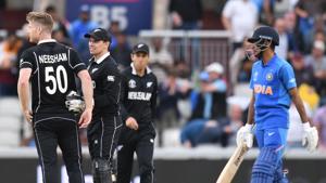 New Zealand's James Neesham (L) celebrates with New Zealand's Tom Latham after taking the final wicket of India's Yuzvendra Chahal and winning the 2019 Cricket World Cup first semi-final between New Zealand and India at Old Trafford in Manchester, northwest England, on July 10, 2019. (Photo by Oli SCARFF / AFP) / RESTRICTED TO EDITORIAL USE(AFP) New Zealand's James Neesham (L) celebrates with New Zealand's Tom Latham after taking the final wicket of India's Yuzvendra Chahal and winning the 2019 Cricket World Cup first semi-final between New Zealand and India at Old Trafford in Manchester, northwest England, on July 10, 2019. (Photo by Oli SCARFF / AFP) / RESTRICTED TO EDITORIAL USE(AFP)