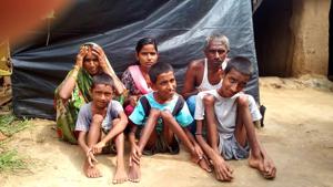 The farmer lives in a thatched hutment in Bihar’s Sasaram town along with his wife, daughter and the three physically impaired sons(HT) The farmer lives in a thatched hutment in Bihar’s Sasaram town along with his wife, daughter and the three physically impaired sons(HT)